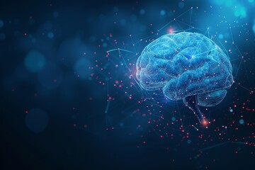 Fototapeta premium Digital brain with glowing connections illustrating advanced neural networks and technology in a high tech setting.