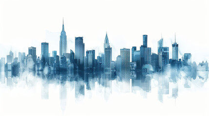 Obraz premium Foggy silhouette of a modern city skyline, highlighting urban architecture and a blend of iconic skyscrapers.
