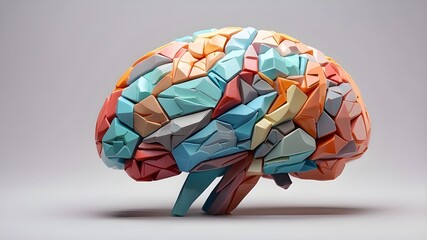 An abstract, color-lined, luminous polygonal brain