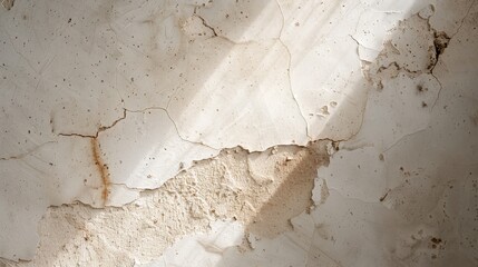 Fototapeta premium Seepage marks spreading across a ceiling, forming a pattern on the wall as water trickles down, highlighting the decay and unique visual textures