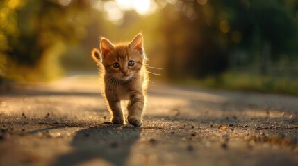 Cute Kitten Sitting on Plain Background. Adorable Feline Pet Concept