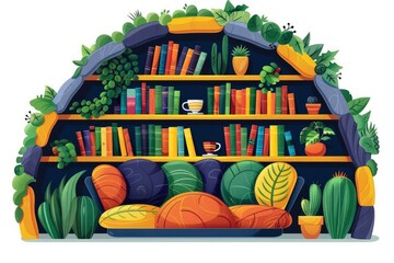 Cozy Book Nook with Colorful Cushions and Greenery