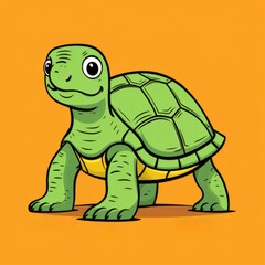 Obraz premium cartoon green turtle and orange background