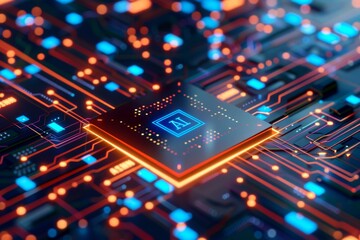 Circuit board with glowing AI letters illustrating the presence and influence of artificial intelligence.