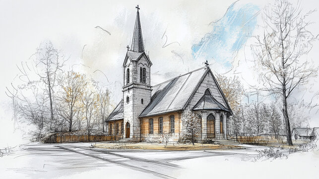 a church sketch drawing