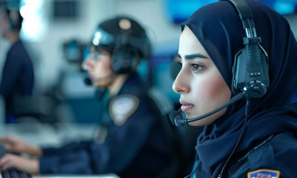Female Police Officer in a Control Room