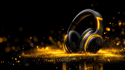 Fototapeta premium Headphones on Golden Glitter