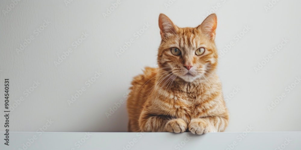Poster a calm orange cat sits on the edge of a white table, ready to observe its surroundings