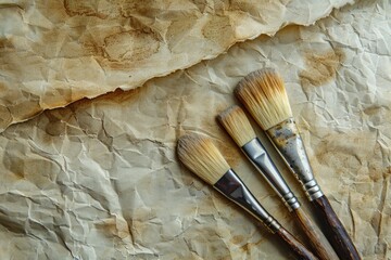 Two brushes sit on a piece of paper, ready for use