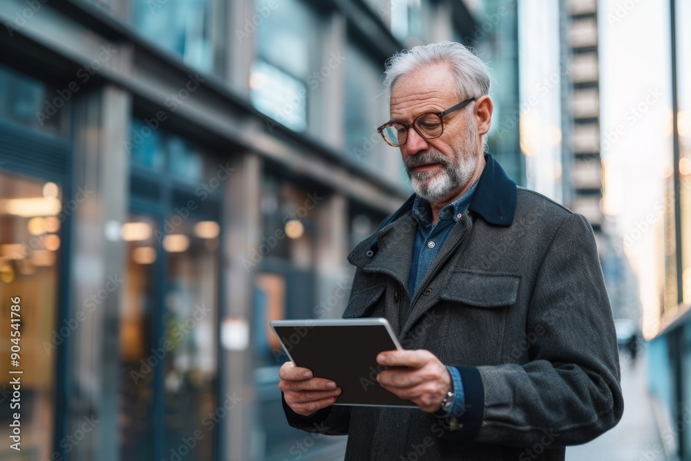 Poster a person sitting with a tablet, possibly working or browsing