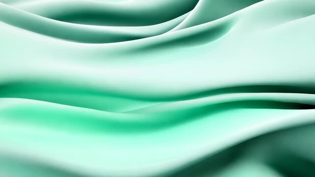 Folds of minty color silk in motion. Abstract 3D animation of folded fabric dynamic.