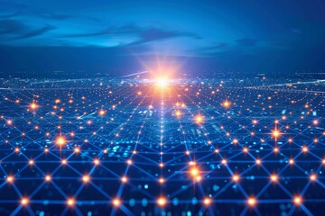 Obraz premium Dazzling network of lights under a starry sky depicting global connectivity in the digital age.