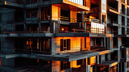 Obraz premium building is underconstruction, The building construction site, under construction job site with Scaffolding in a Large Building Interior