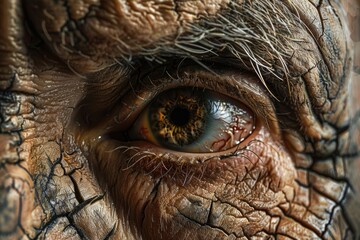 Close-up view of an elephant's eye with intricate details