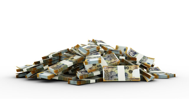 3d rendering of Stacks of Hungarian Forint notes. bundles of Hungary currency notes isolated on transparent background
