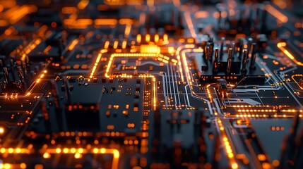 technological circuit highlighting fine details and intricate connections