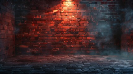 Atmospheric Red Brick Wall in Moody Lighting with Smoke Effect - Perfect for Dramatic Backgrounds and Setting an Urban Scene