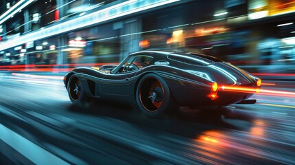 Sports car on the move: an elegant automobile speeding down the road, blending luxury with performance for an unmatched driving experience