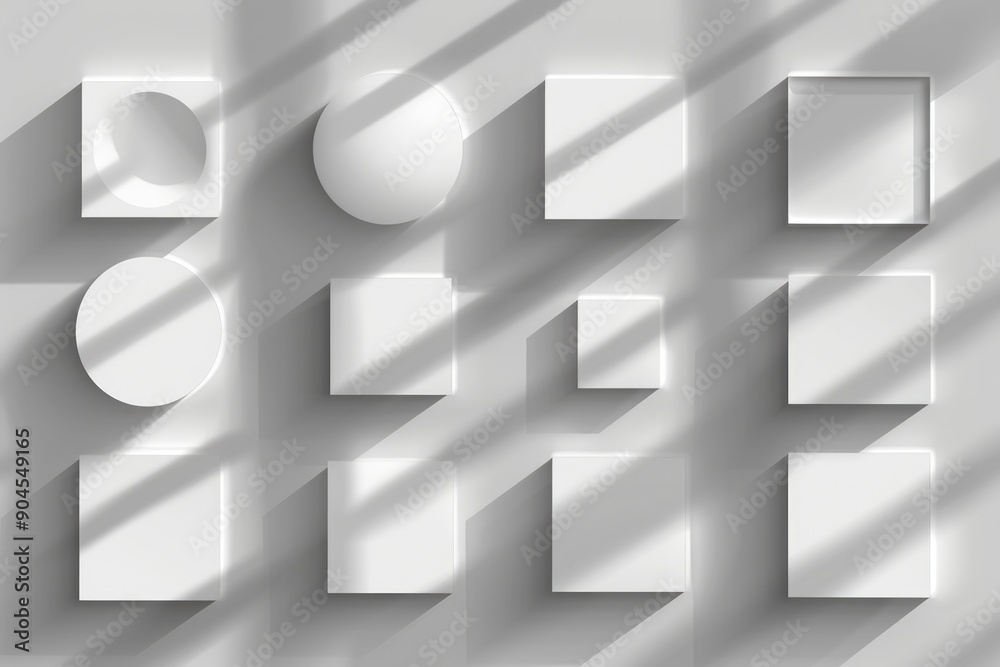 Poster A set of white cubes with shadows on a wall, suitable for use in interior design or architecture projects