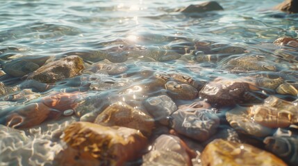 Obraz premium texture of rocks under crystal clear water generative ai