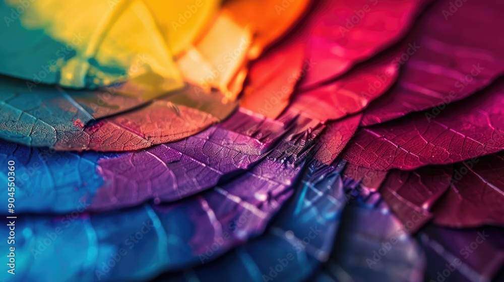 Poster a close-up shot of a vibrant rainbow-colored feather with intricate details and texture