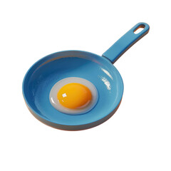 Raw egg yolk in blue frying pan isolated on orange background