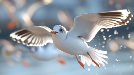 Obraz premium Seagulls Flying Over the Beach