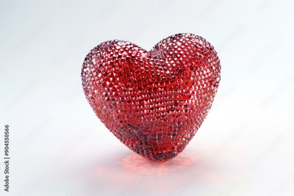 Poster A red heart shaped object sits on a white surface, ready for use
