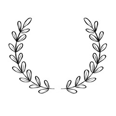 Black circular Hand draw foliate laurels branches. Laurel wreath. Vintage laurel, Heraldic trophy crest, Greek olive branch award, winner round emblem