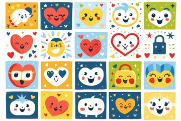 Fototapeta premium Colorful collection of expressive emoticons reflecting a range of digital communication emotions.