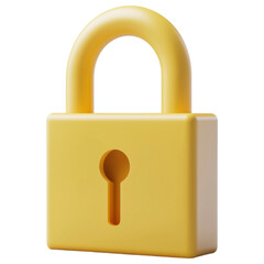 Yellow padlock isolated on a transparent background, symbolizing security and protection in a minimalistic design.