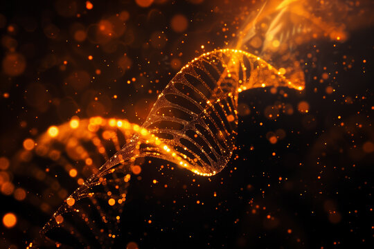 Computer generated DNA image on dark background resembling strands in Amber