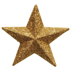 Sparkling gold star ornament with glitter texture, perfect for holiday decorations, on transparent background.
