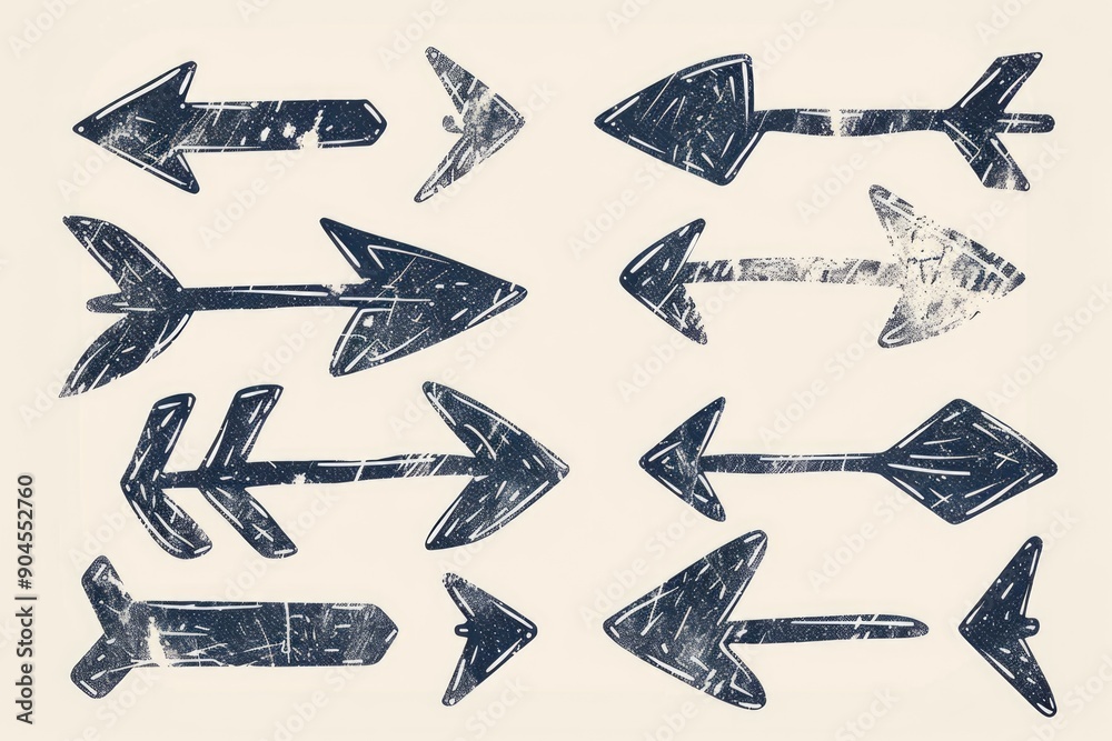 Poster collection of hand-drawn arrows on a plain white surface, perfect for use in designs and illustratio