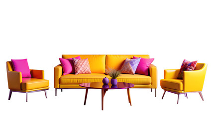 Fototapeta premium Chic Living Room Design with Modern Sofa on Transparent Background: Ideal for Home Decor