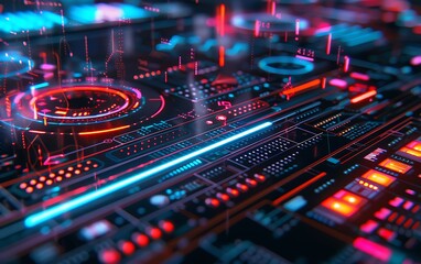 Cyber Workspace Coding: Interactive Holographic Elements and Sleek Design