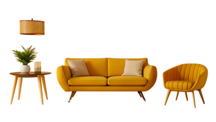 Chic Living Room Design with Modern Sofa on Transparent Background: Ideal for Home Decor, Isolated On Transparent Background, Png Cut Out