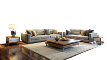 Chic Living Room Design with Modern Sofa on Transparent Background: Ideal for Home Decor