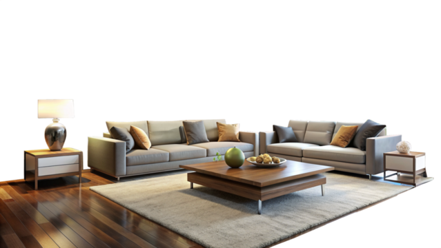 Chic Living Room Design with Modern Sofa on Transparent Background: Ideal for Home Decor