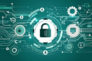 Obraz premium Futuristic padlock concept embedded in a digital circuit, blending traditional security with next-generation tech innovations.