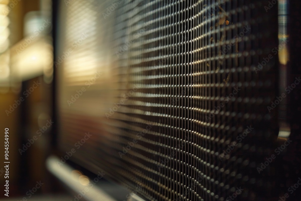 Poster a detailed shot of a metal grill door with intricate patterns and texture
