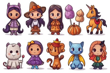 Cute Cartoon Characters Set for Halloween and Fantasy Designs