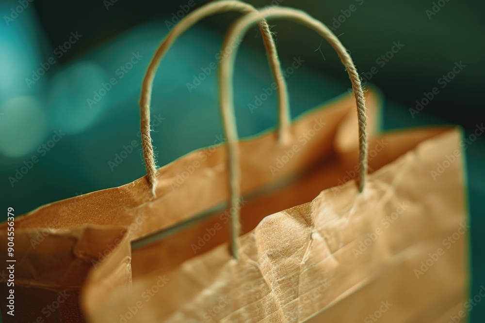 Poster A brown paper bag sitting on a table with a simple and rustic design