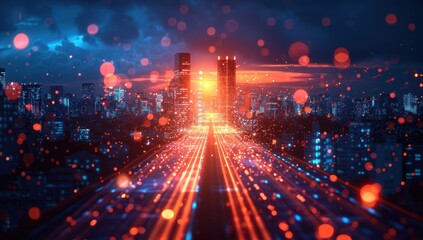 Obraz premium Cityscape at Dusk with Streaks of Light