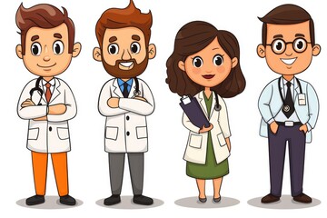 Fototapeta premium Cartoon Doctor Team - Healthcare Professionals - Medical Staff
