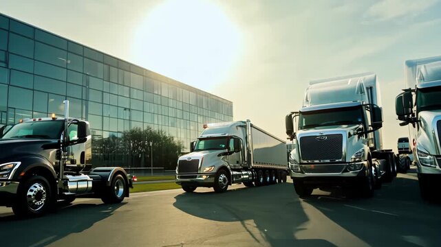 Logistic center cargo trucks transportation shipping lorry delivery freight semi-truck road carrier warehouse storage vehicle load shipment delivery container van fast transport commercial business