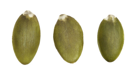 Set pumpkin seeds isolated on white, top view, clipping path	