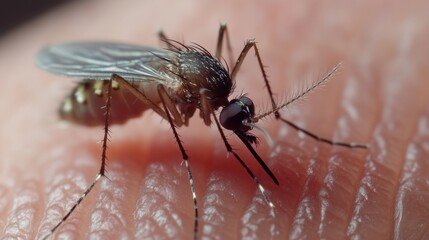 A close-up of a Culicoides paraenses mosquito with impressive details of its anatomy. Intricately patterned oropouche fever mosquito