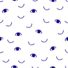 Winked eyes seamless pattern. Hand drawn vector illustration.