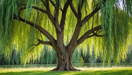 Weeping Willow Tree Overlooking a Pond.